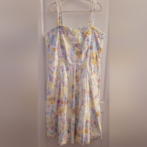 City Chic Pastel Floral Midi Dress in Light Blue and Yellow Accents - Picture 3 of 15